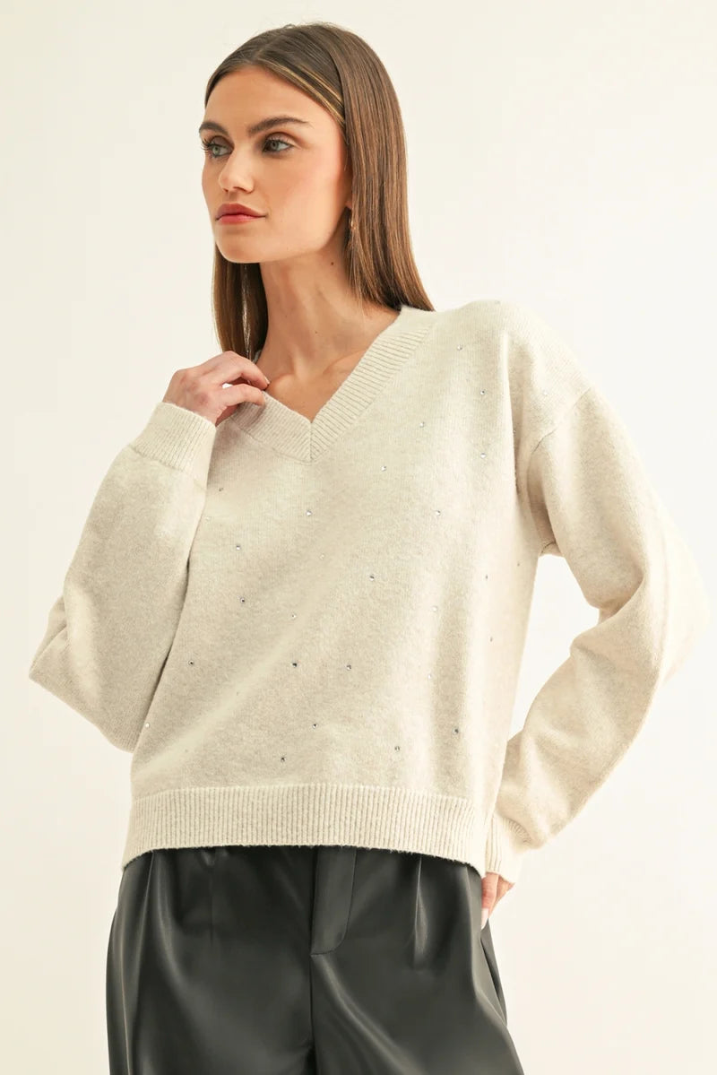 Adelyn Rae Angie Embellished Sweater in Off White