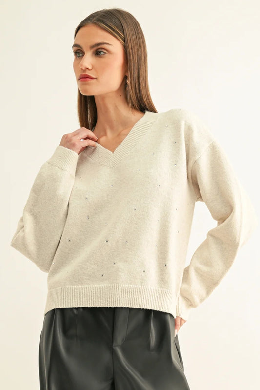 Adelyn Rae Angie Embellished Sweater in Off White