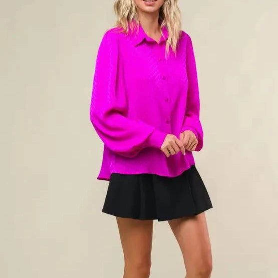 Textured Woven Buttondown in Hot Pink