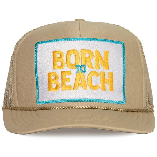 Born to Beach Trucker Hat in Tan