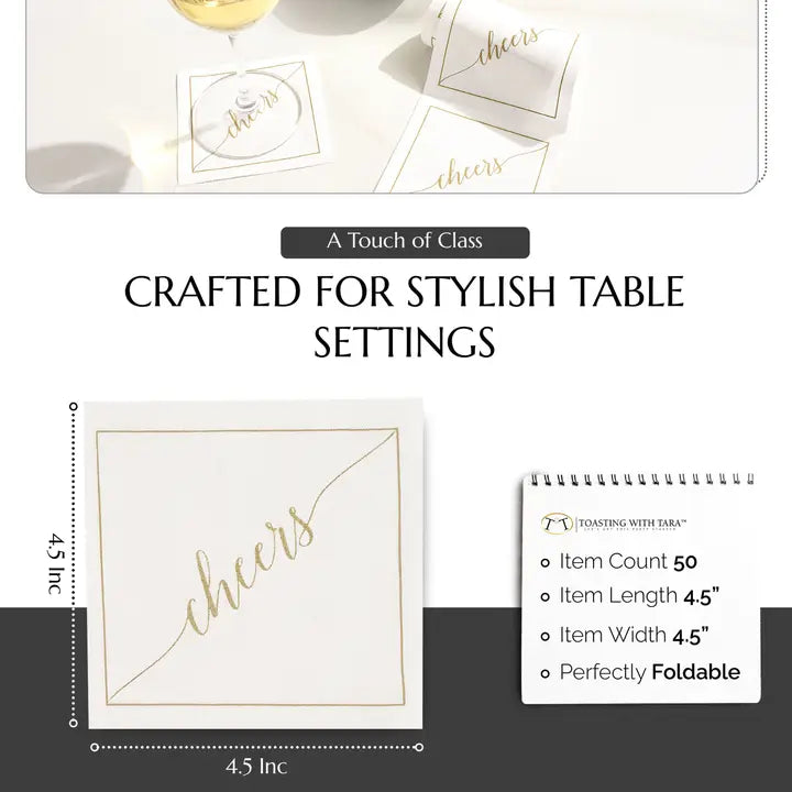 50/ct Rolled Cocktail Napkins in White Cheers