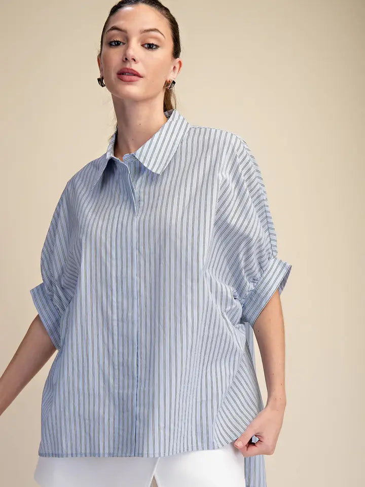 Striped Oversized Buttondown in Blue