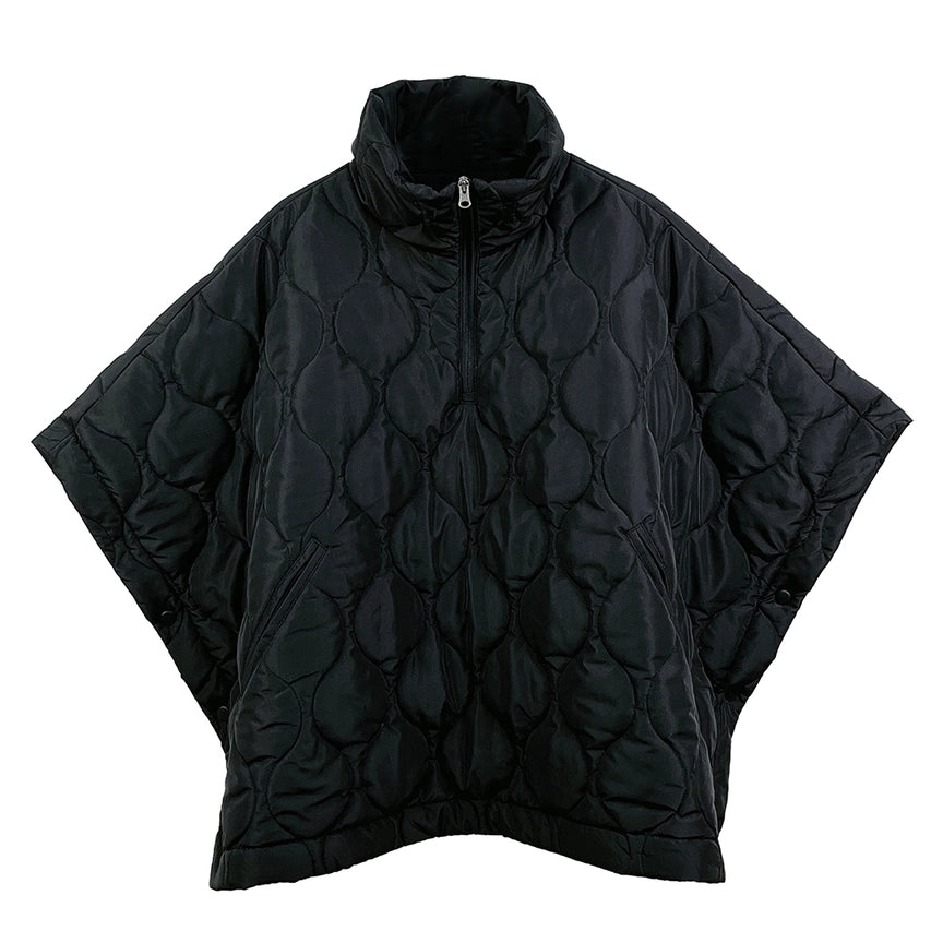 Oversized Quilted Half Zip Poncho In Black