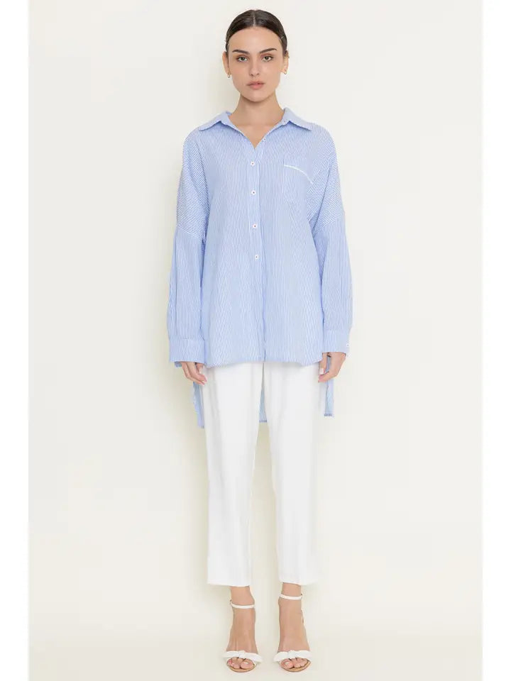 Seersucker Buttondown in Blue+White