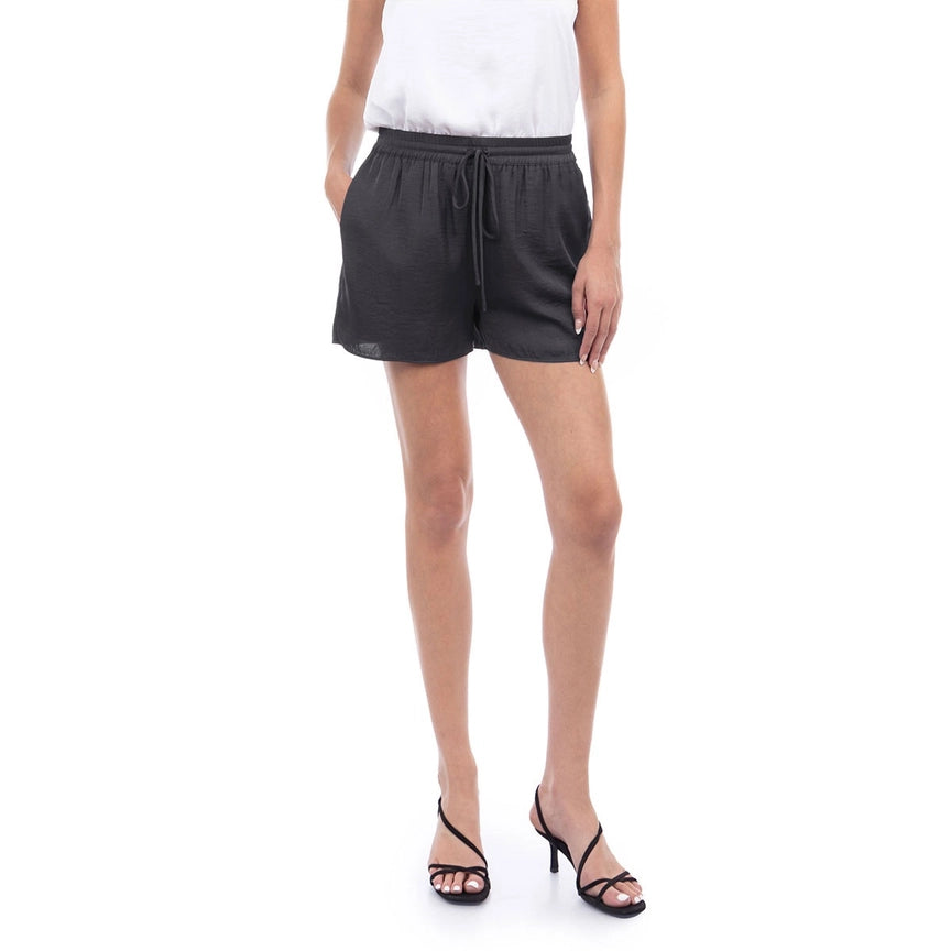 Satin Drawstring Shorts Available in Black and Tan