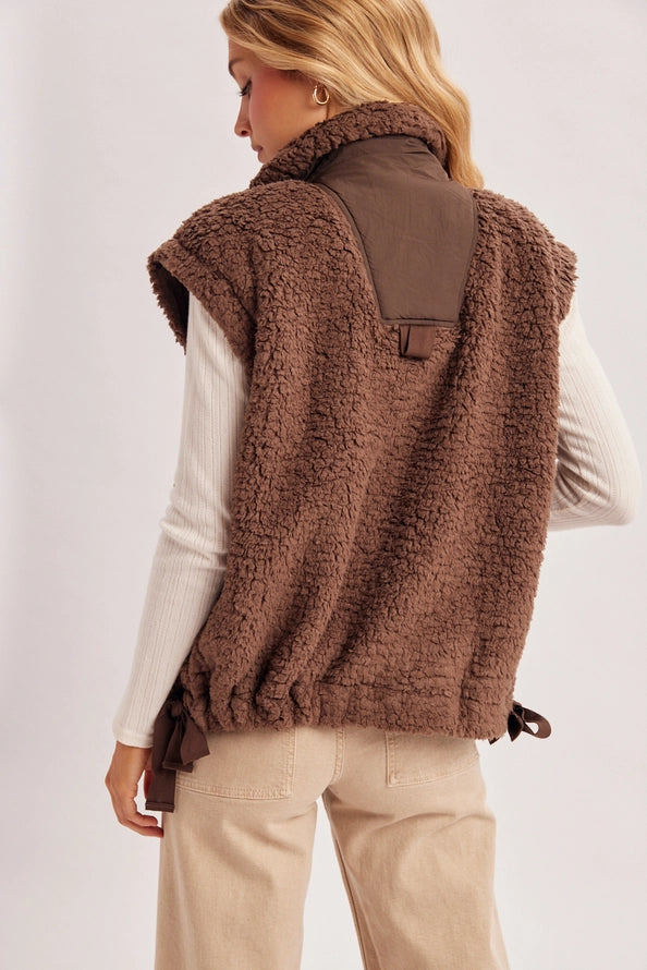 Mock Neck Sherpa Vest in Chocolate