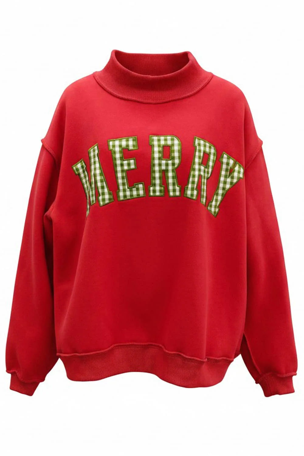 Mock Neck Merry Sweater in Green Gingham Print