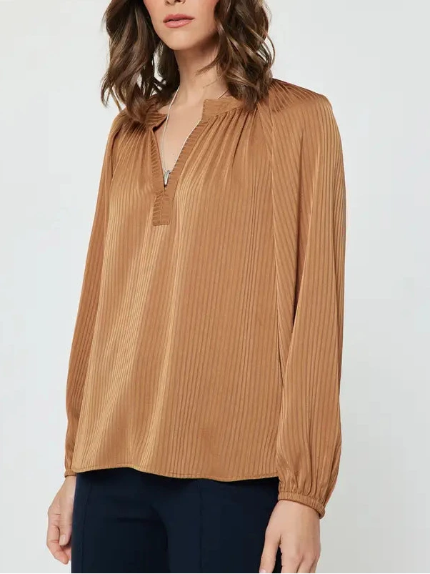 Tonal Stripe Long Sleeve Blouse in Cider