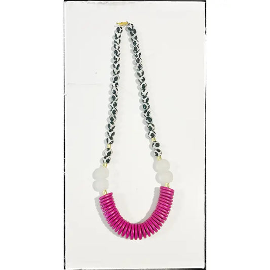Dalmation Bead Necklace in Pink