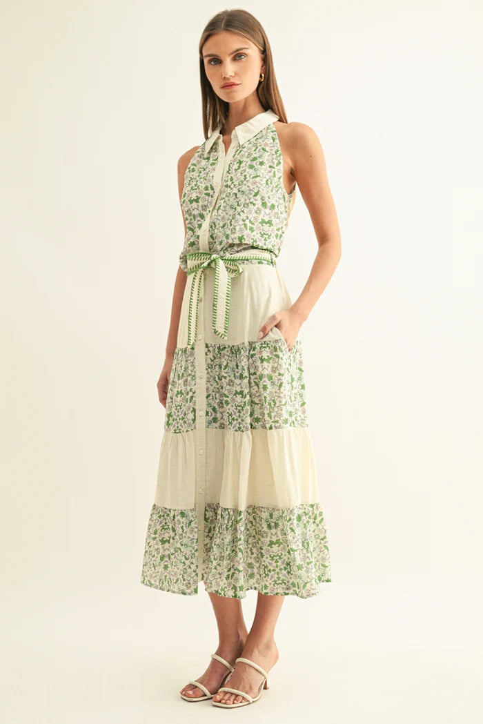 Adelyn Rae Bailee Halter Shirt in Green Multi