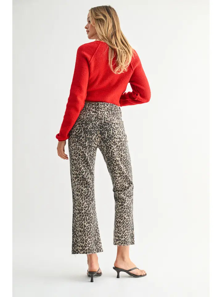 Just Black Denim High Rise Crop Tonal Flare in Leopard