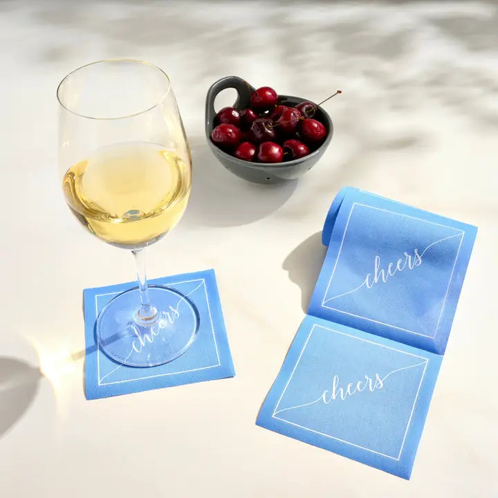 50/ct Rolled Cocktail Napkins in Blue Cheers