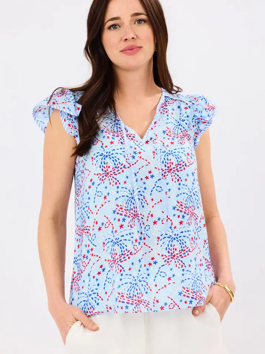 Lydia Star Blouse in Blue Spangled Print