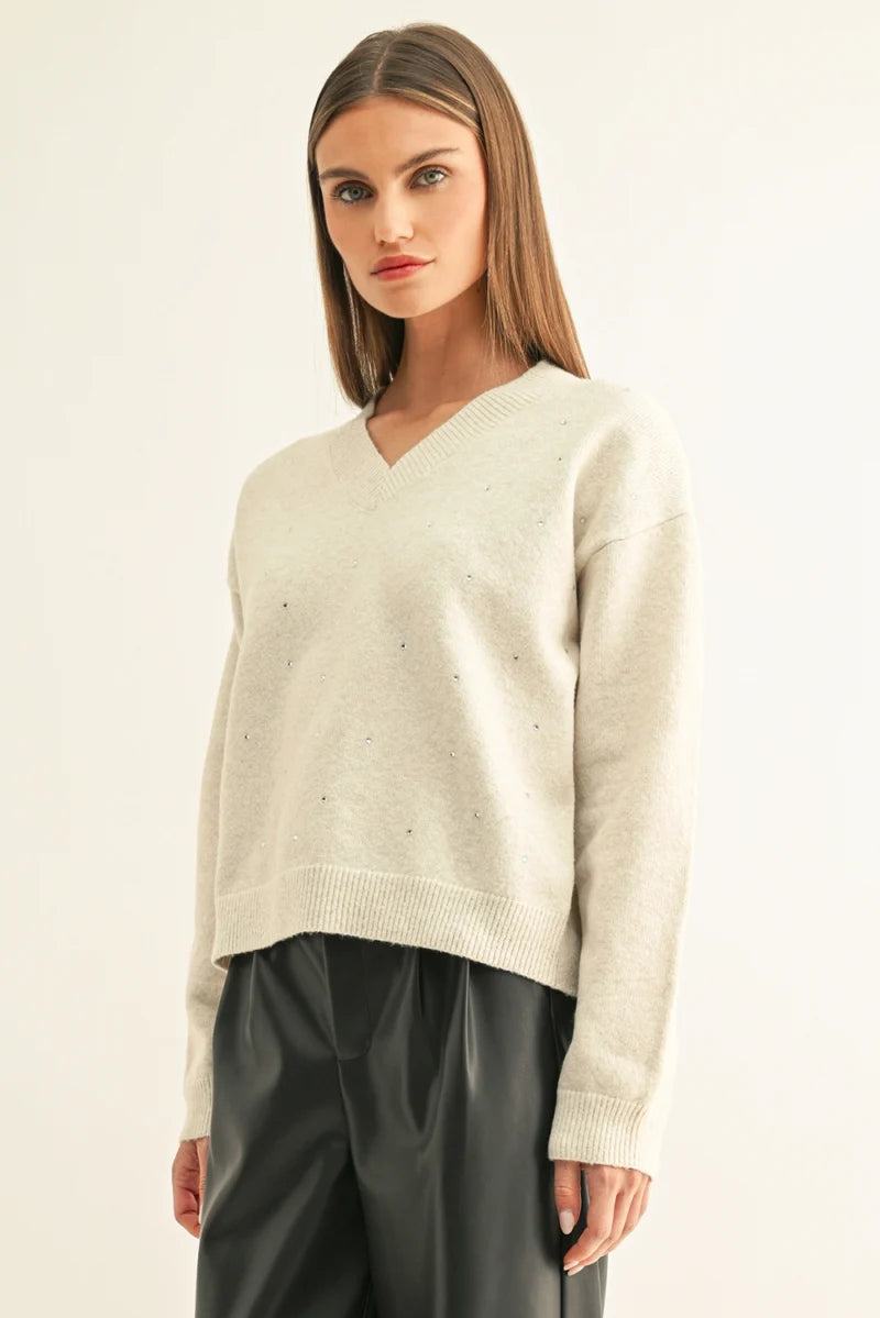 Adelyn Rae Angie Embellished Sweater in Off White