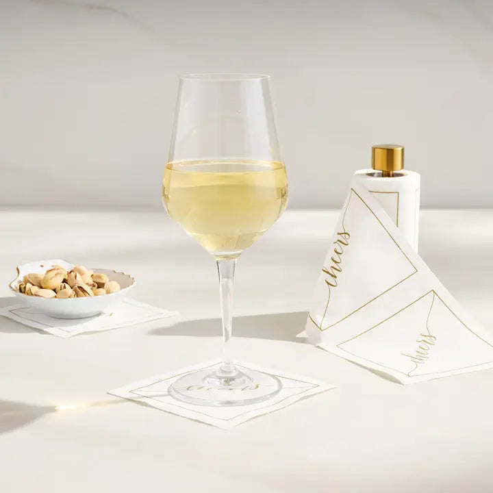50/ct Rolled Cocktail Napkins in White Cheers