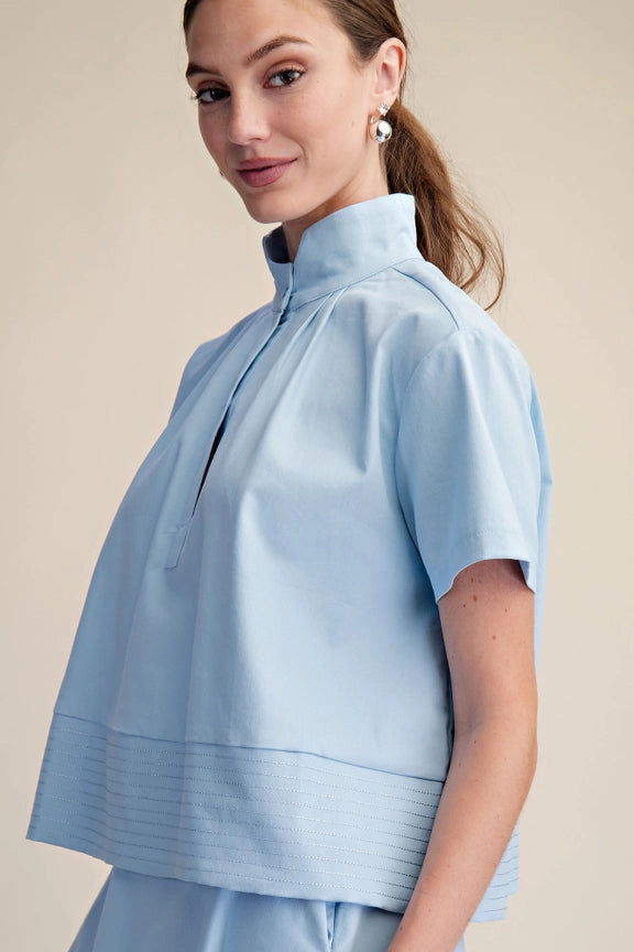 High Collar Top in Sky Blue