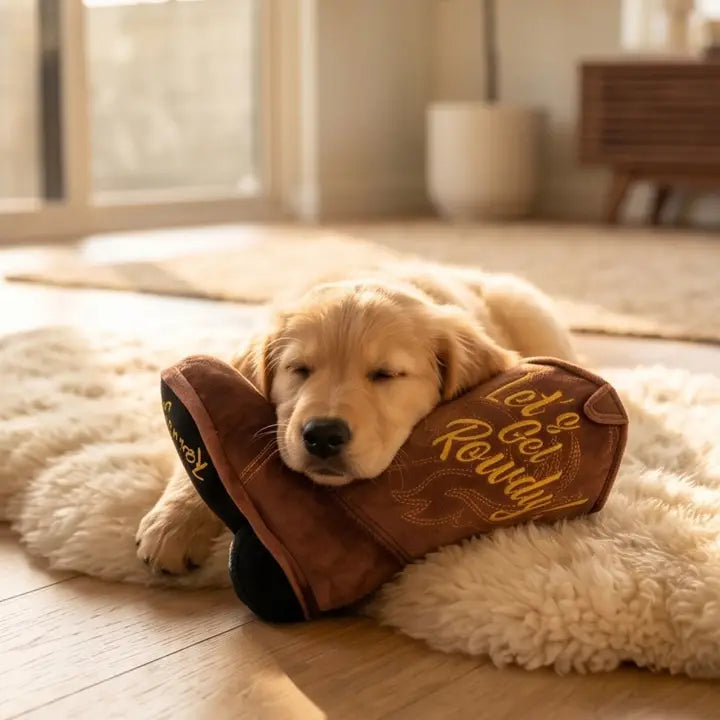 Cowboy Boot Dog Toy in Brown Let's Get Rowdy