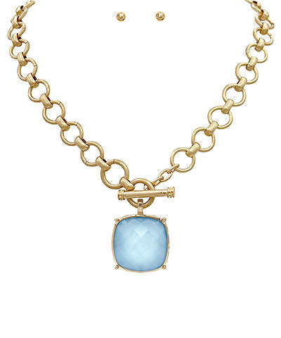 Gold Toggle Chain Square Stone Necklace