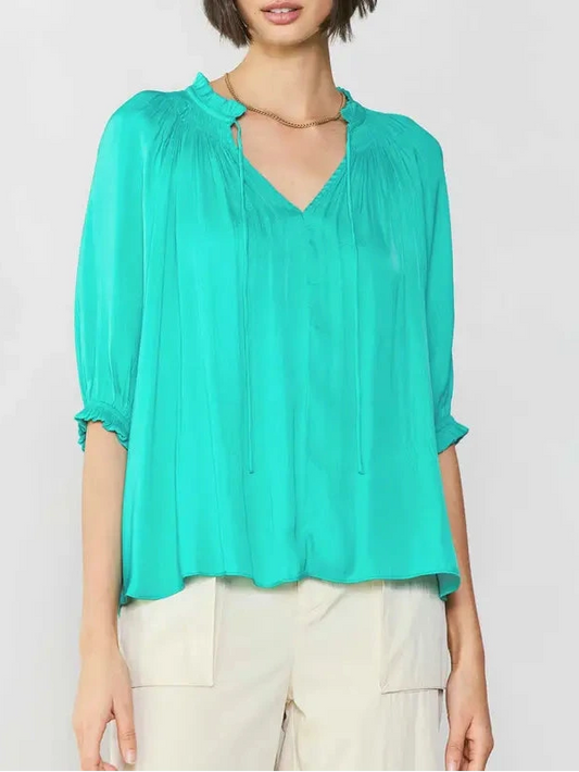 Sleeveless Pleated Blouse in Turquoise