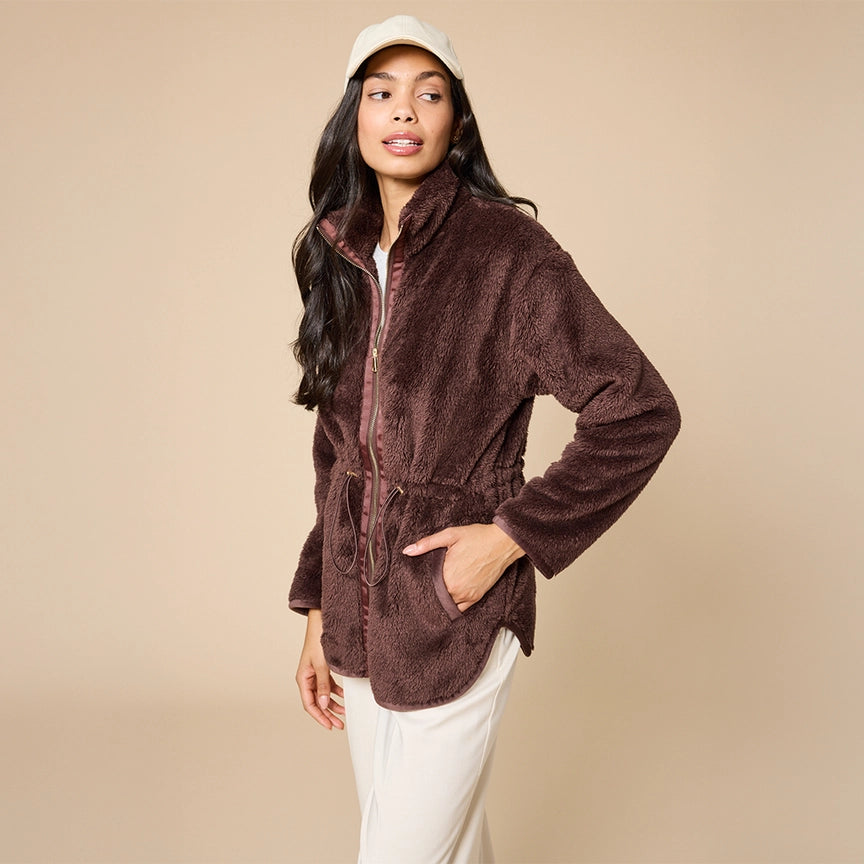 Softies Soft Plush Double Zip Jacket in Espresso