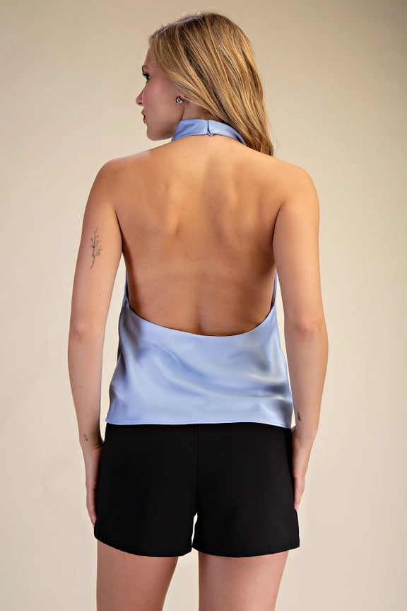 Silky Halter Neck Tank in Royal and Powder Blue