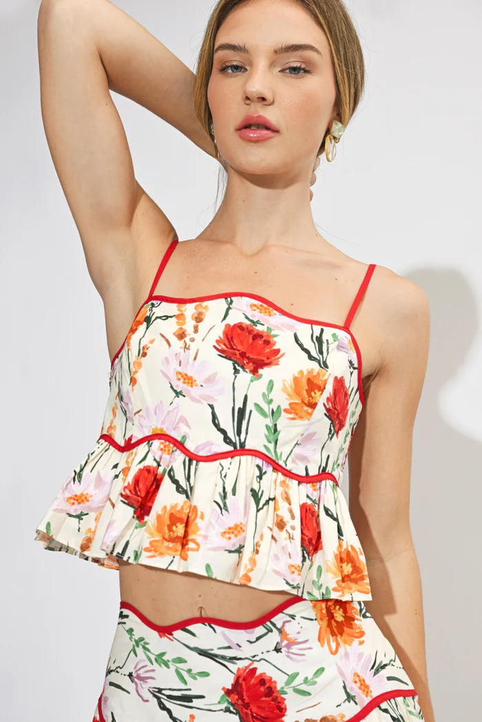 Adelyn Rae Ember Peplum Tank Top in Floral