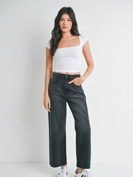 Just Black Denim High Rise Twist Seam Barrel Jeans in Washed Black