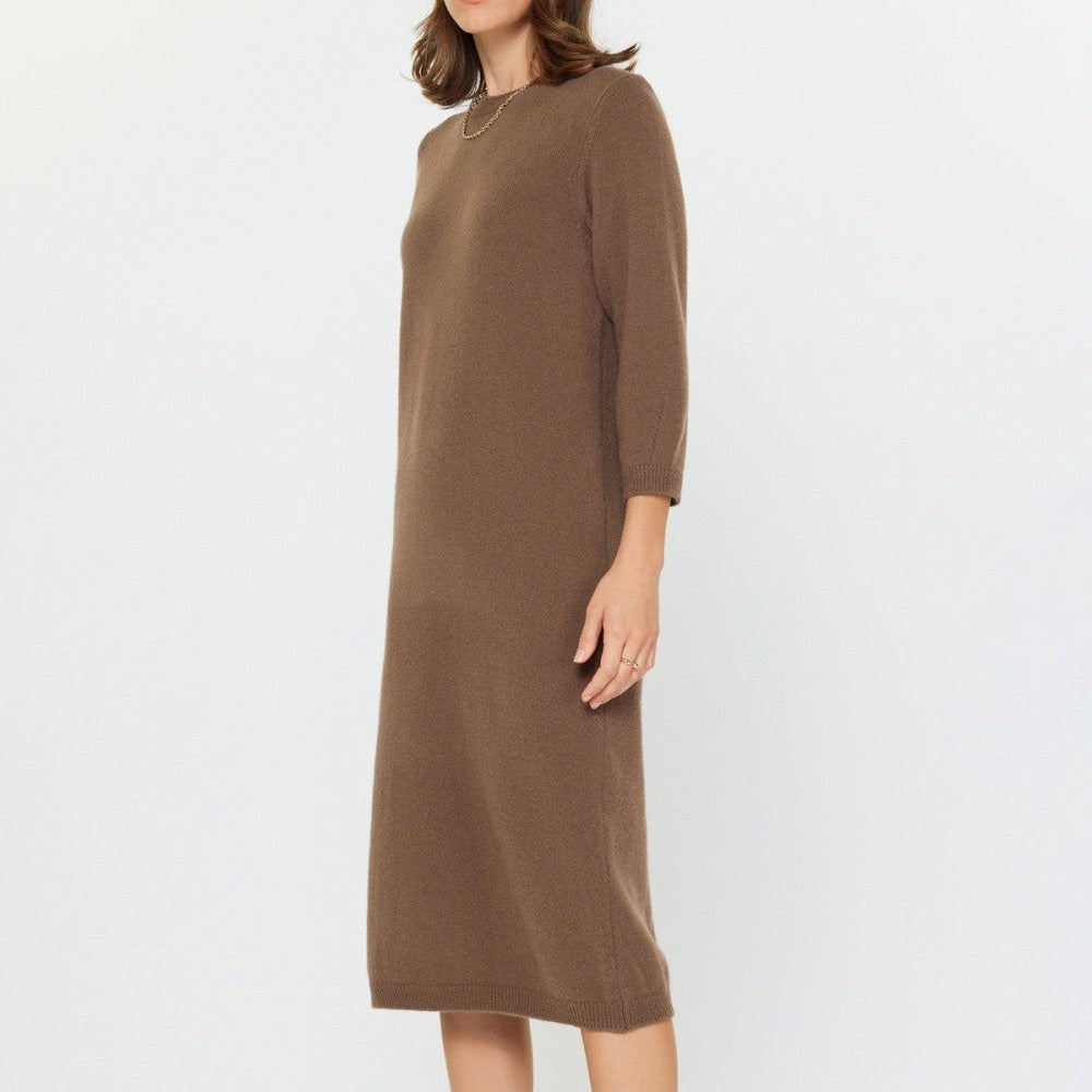 3/4 Sleeve Midi Sweater Dress in Brown