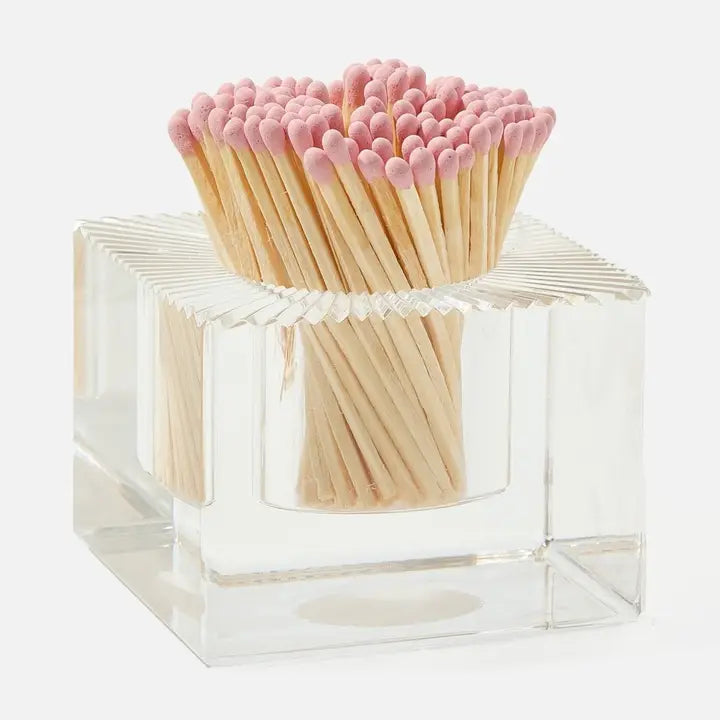 Acrylic Square Match Striker with Light Pink Matches