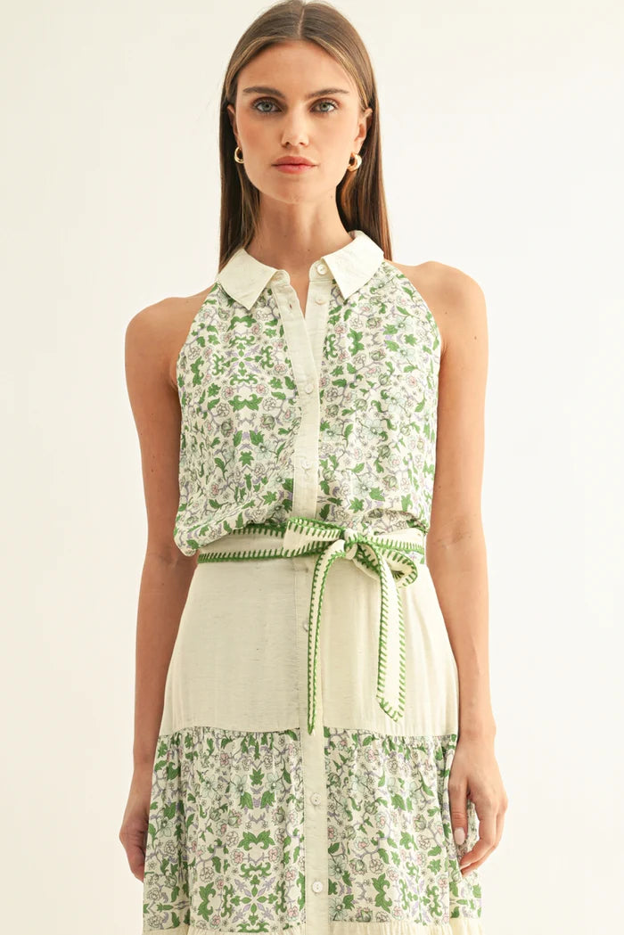 Adelyn Rae Bailee Halter Shirt in Green Multi