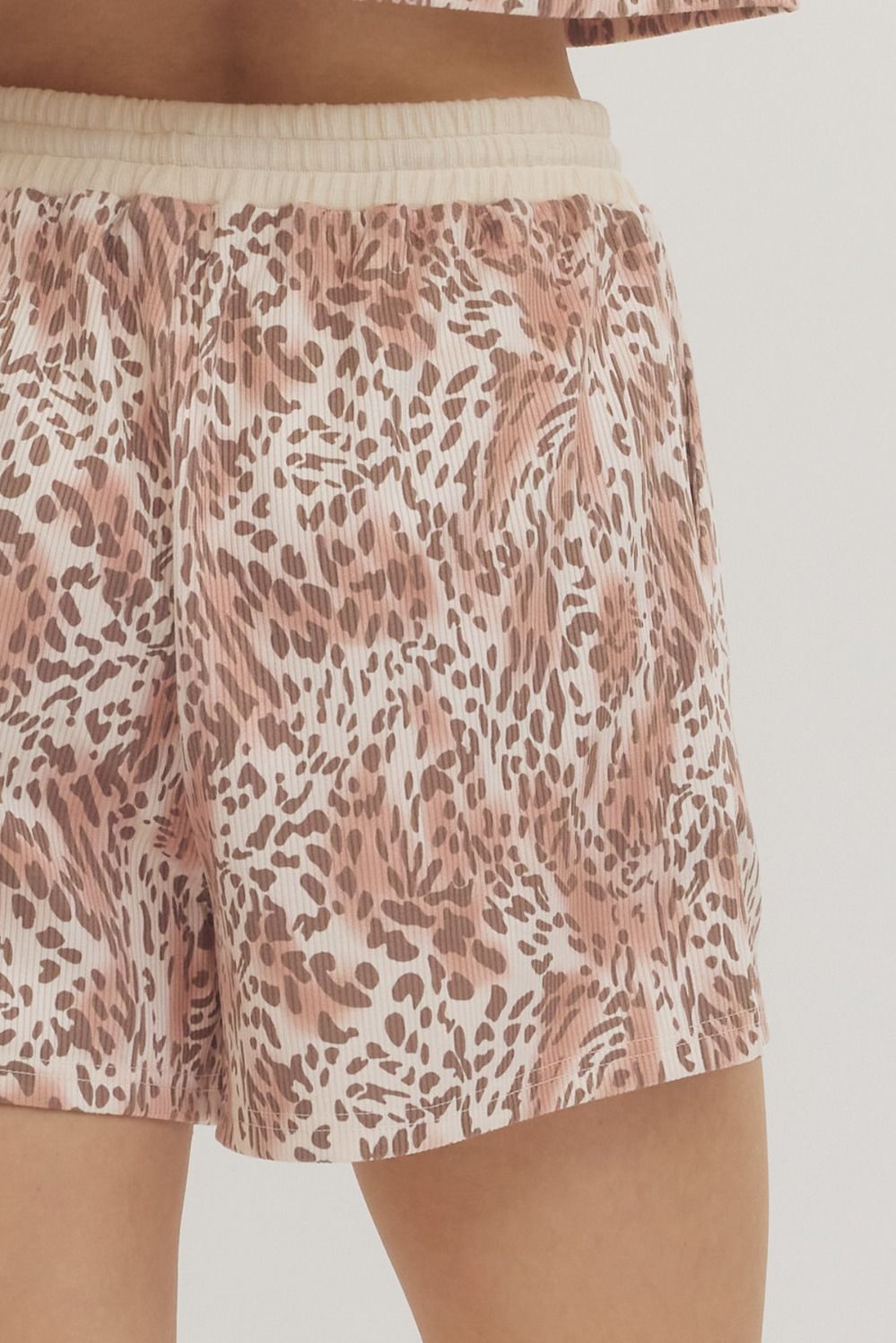 Ribbed Short Set in Latte Leopard