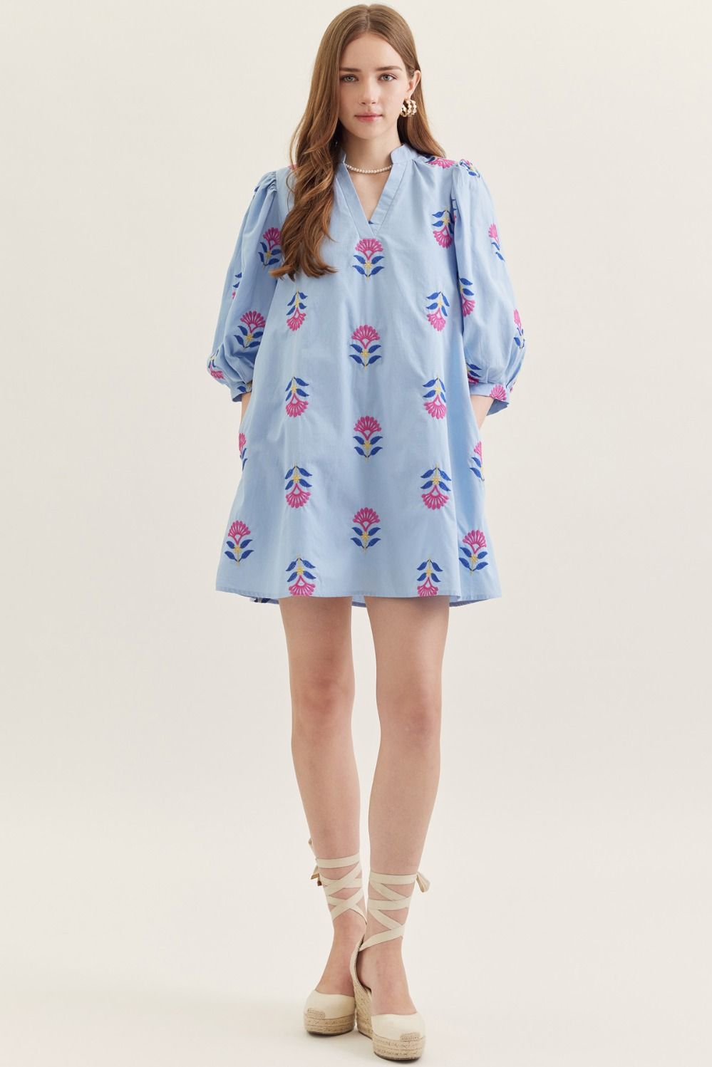 Mini Dress in Chambray Poppy