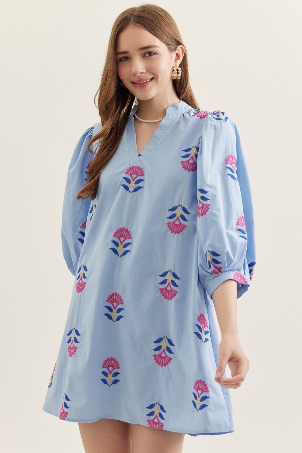 Mini Dress in Chambray Poppy