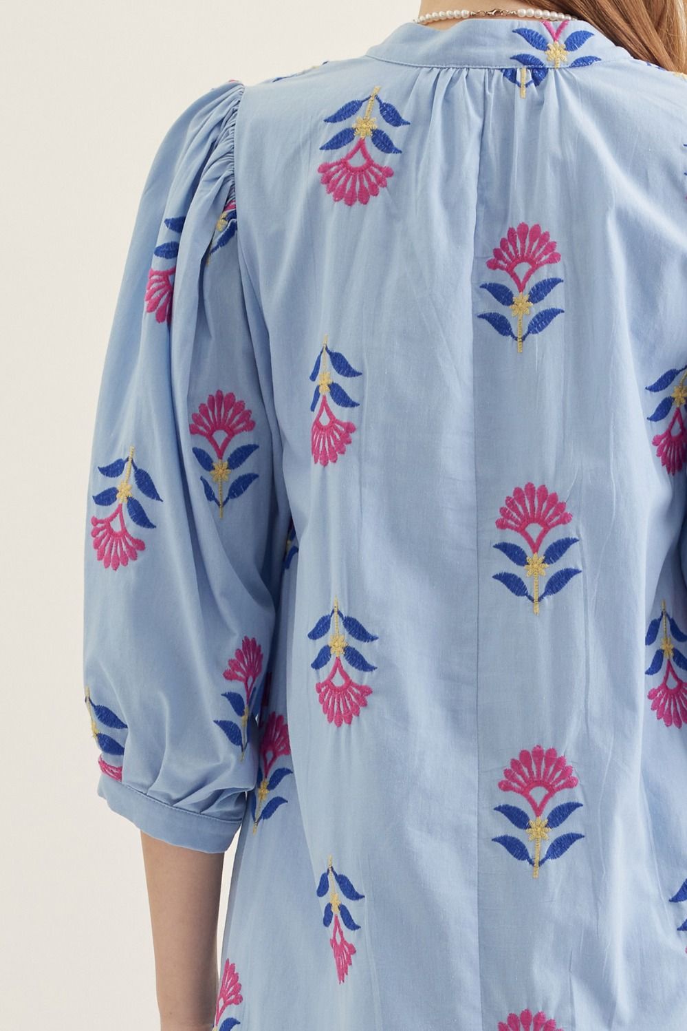 Mini Dress in Chambray Poppy