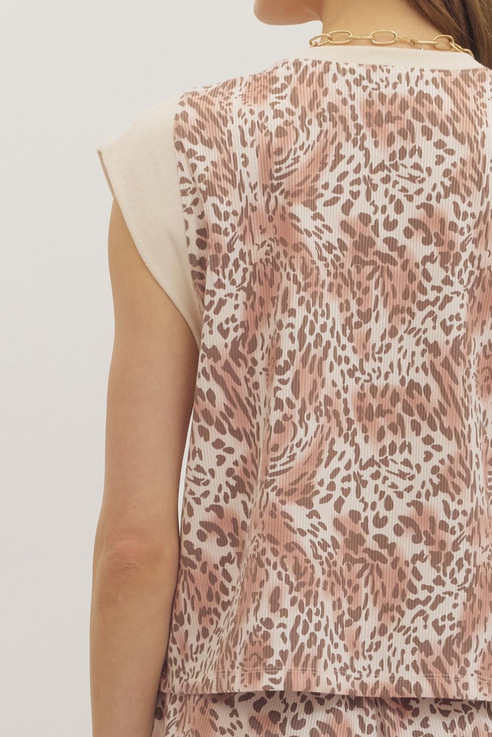 Ribbed Short Set in Latte Leopard