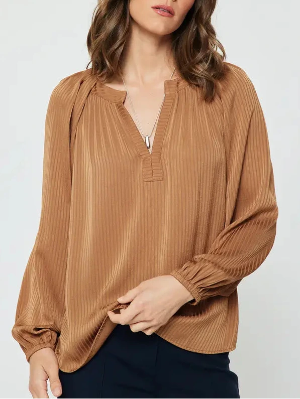 Tonal Stripe Long Sleeve Blouse in Cider