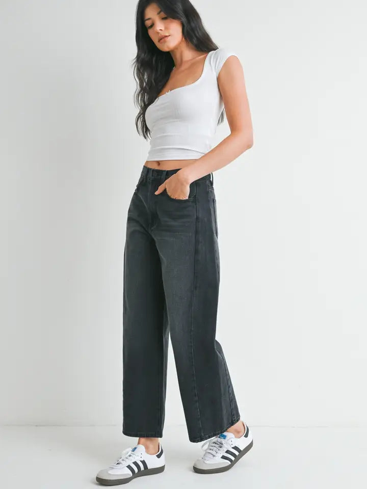 Just Black Denim High Rise Twist Seam Barrel Jeans in Washed Black