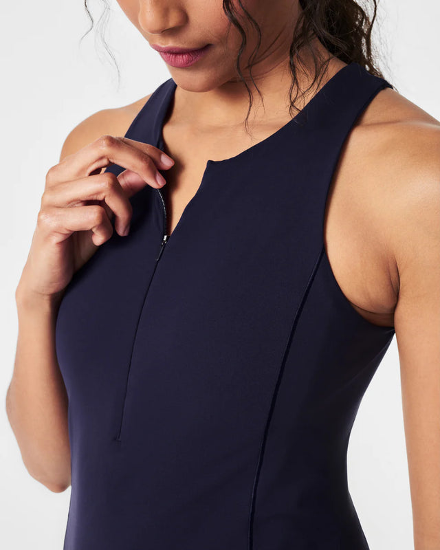 Spanx Get Moving Zip Front Racerback Dress in Lapis Blue