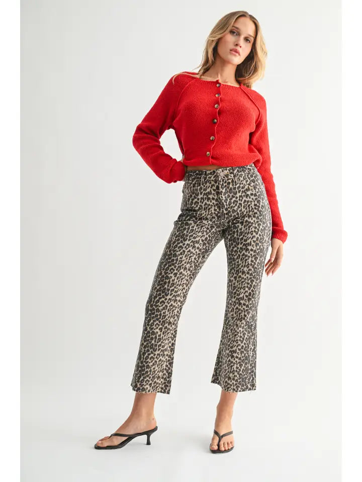 Just Black Denim High Rise Crop Tonal Flare in Leopard