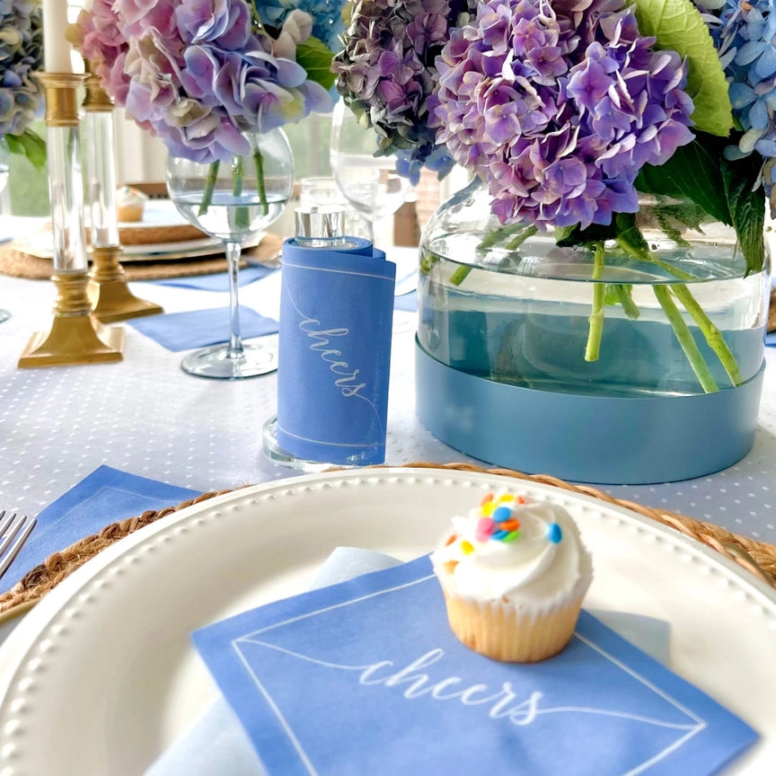 50/ct Rolled Cocktail Napkins in Blue Cheers