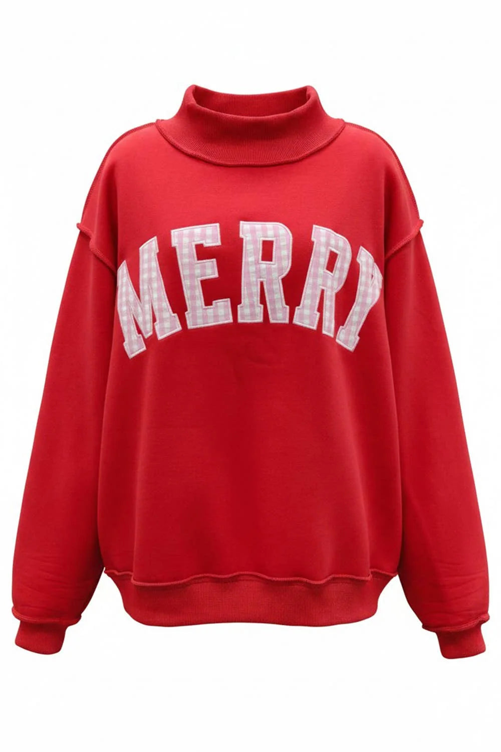 Mock Neck Merry Sweater in Pink Gingham Print