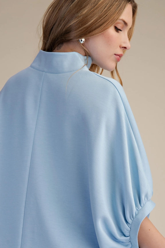 Scalloped Oversized Top with Matching Short Set in Blue