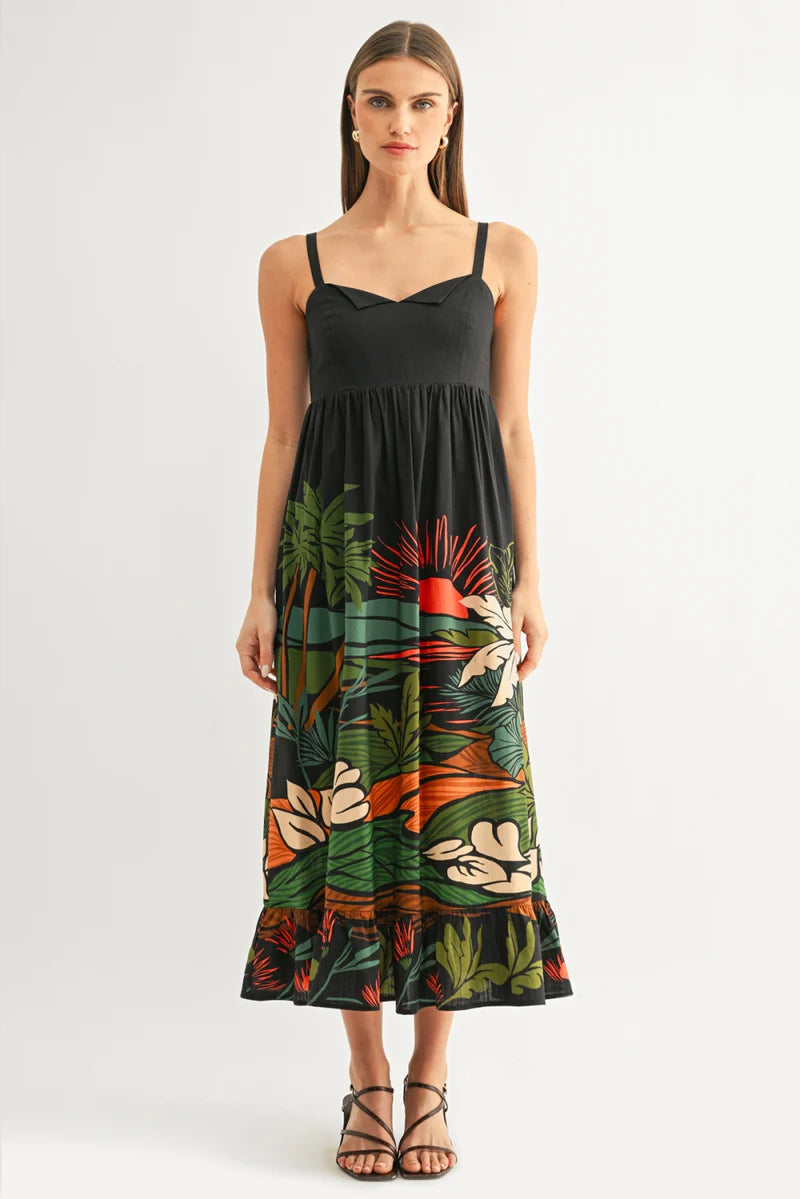 Adelyn Rae Leah Ruffled Babydoll Maxi in Navy