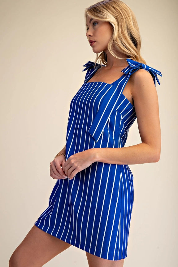 Tie Shoulder Striped Dress in Royal