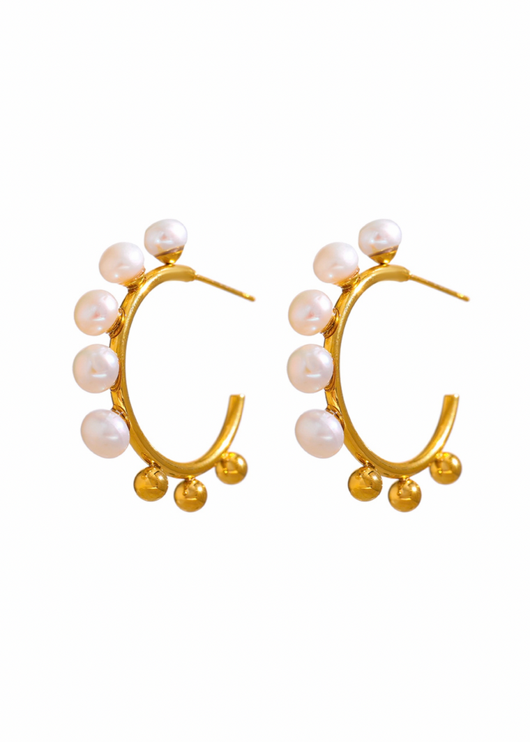 Lucy Pearl Ball Hoops in Gold