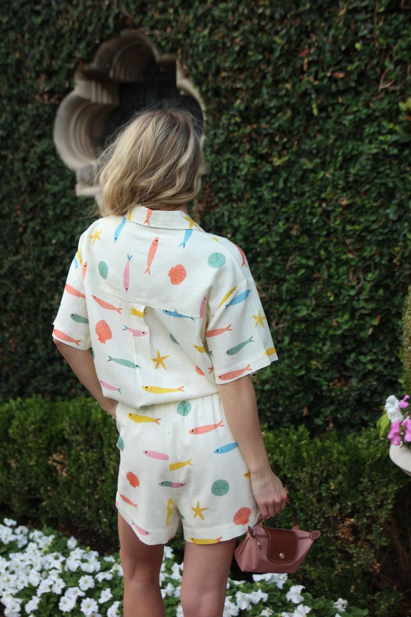 Karlie Linen Buttondown in Multi Fish