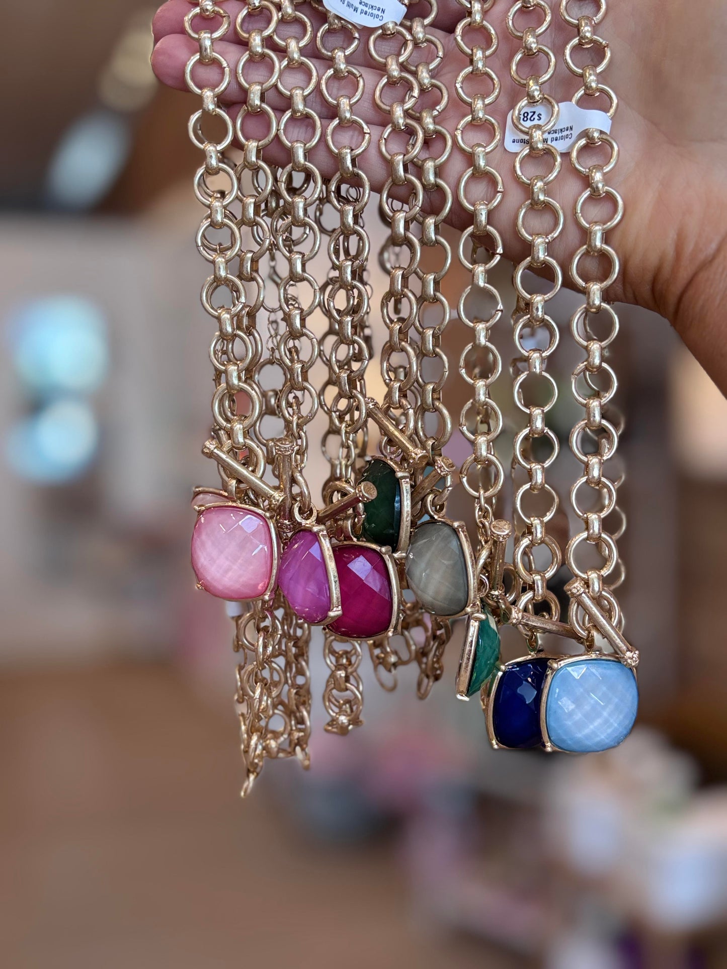 Gold Toggle Chain Square Stone Necklace
