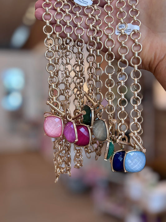 Gold Toggle Chain Square Stone Necklace