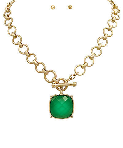 Gold Toggle Chain Square Stone Necklace