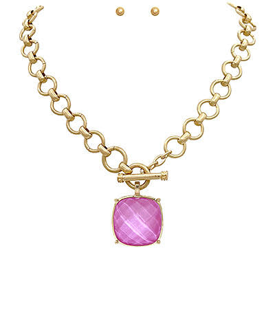 Gold Toggle Chain Square Stone Necklace